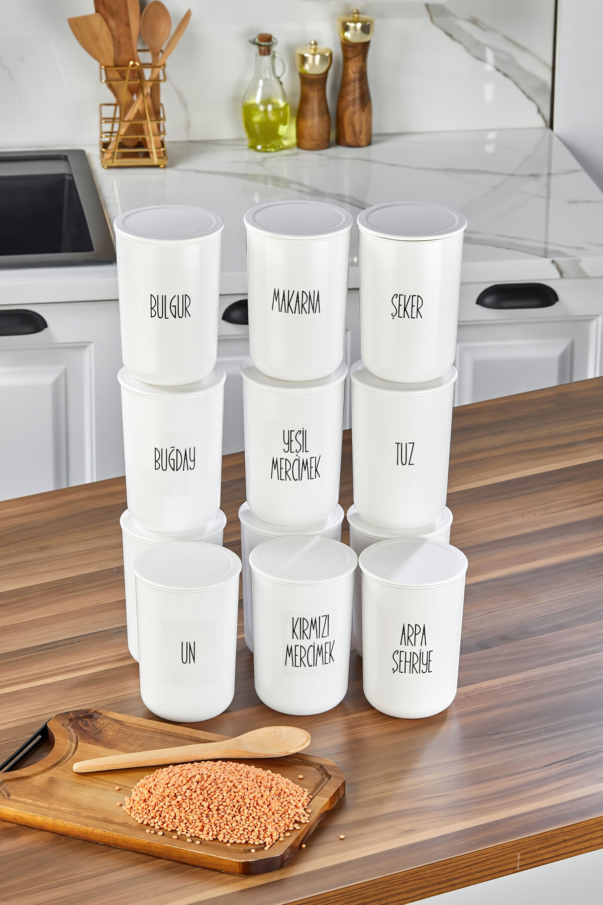 12'li 900ml Akrilik (PLASTİK) Kavanoz Plastik Vakum Kapaklı Şeffaf Etiketli Saklama Kabı