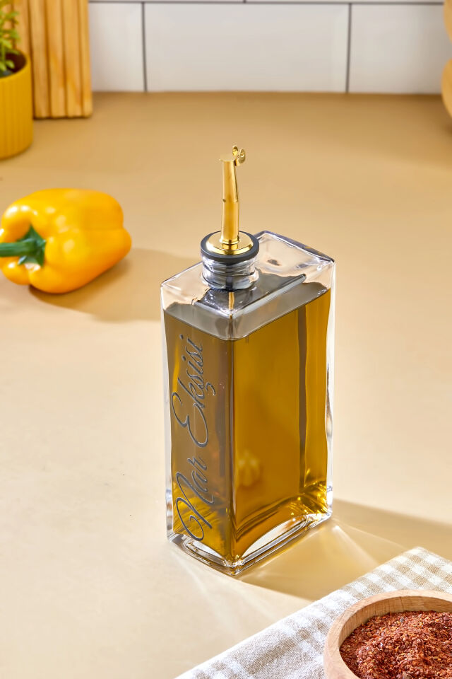1 Adet Cam Yağdanlık Metal Gold Kapaklı Transfer Etiketli Ayçiçek/Zeytinyağı/Sirke/Narekşisi 500ml Nar Ekşisi