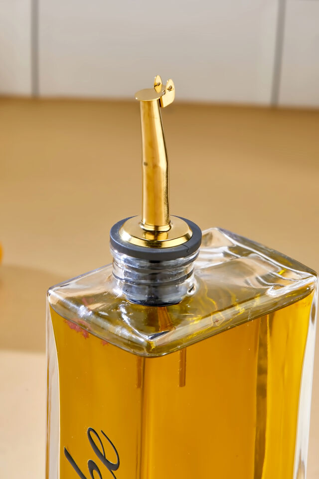 1 Adet Cam Yağdanlık Metal Gold Kapaklı Transfer Etiketli Ayçiçek/Zeytinyağı/Sirke/Narekşisi 500ml Sirke