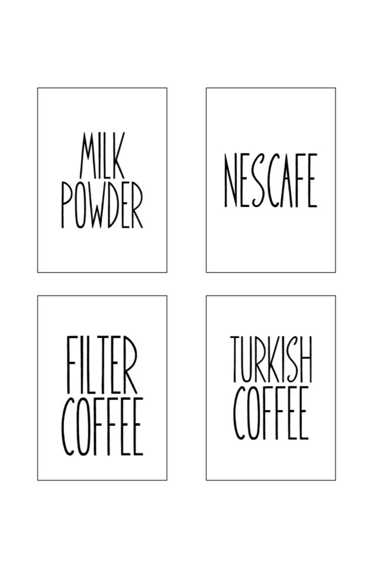 4 Adet Türkkahvesi/Filtrekahve/Neskafe/Süttozu Sticker Suya Dayanıklı Transfer Etiket Serisi