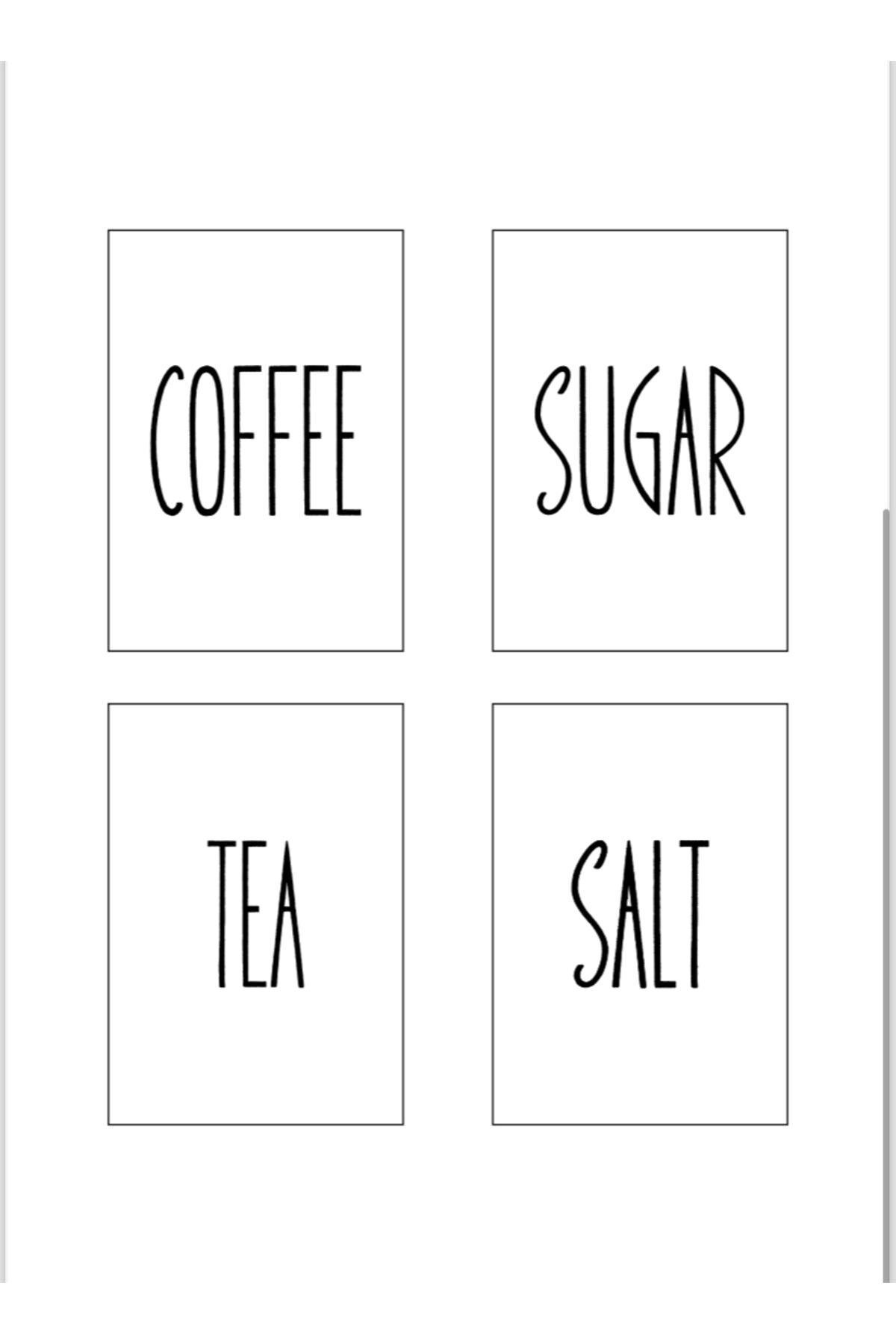 4 Adet Tea/Sugar/Coffe/Salt Etiketi Sticker Suya Dayanıklı Transfer Etiket Serisi