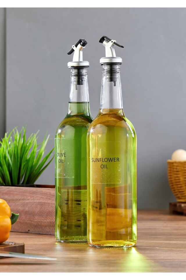 Ahşap Stantlı 2'li 750 ml Amber Zeytinyağı Sıvıyağ Şişesi Yağdanlık Seti(Sazlık Çiçek Hediyeli) Amber