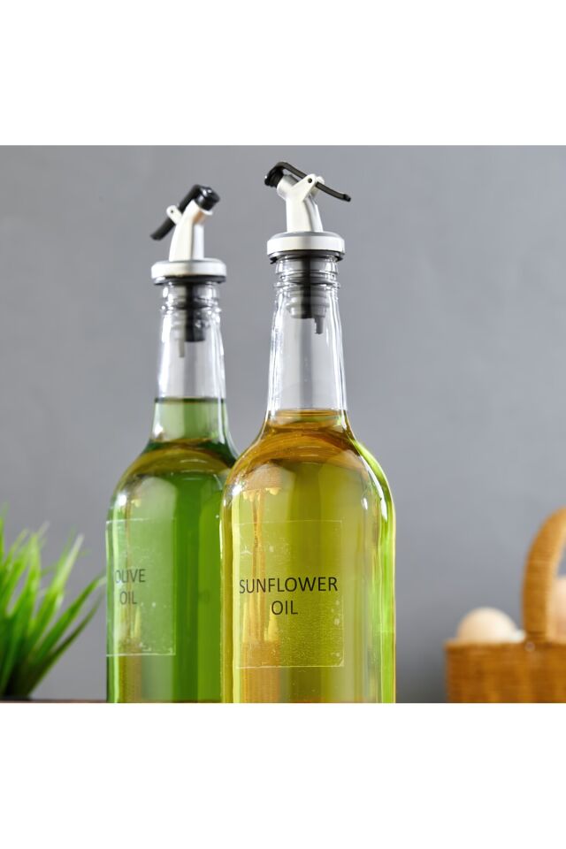 Ahşap Stantlı 2'li 750 ml Amber Zeytinyağı Sıvıyağ Şişesi Yağdanlık Seti(Sazlık Çiçek Hediyeli) Amber