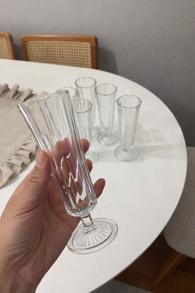 6 Adet Kahve Yanı Kesme Kristal Cam Su Bardağı Seti, Çeyizlik Set 100ml