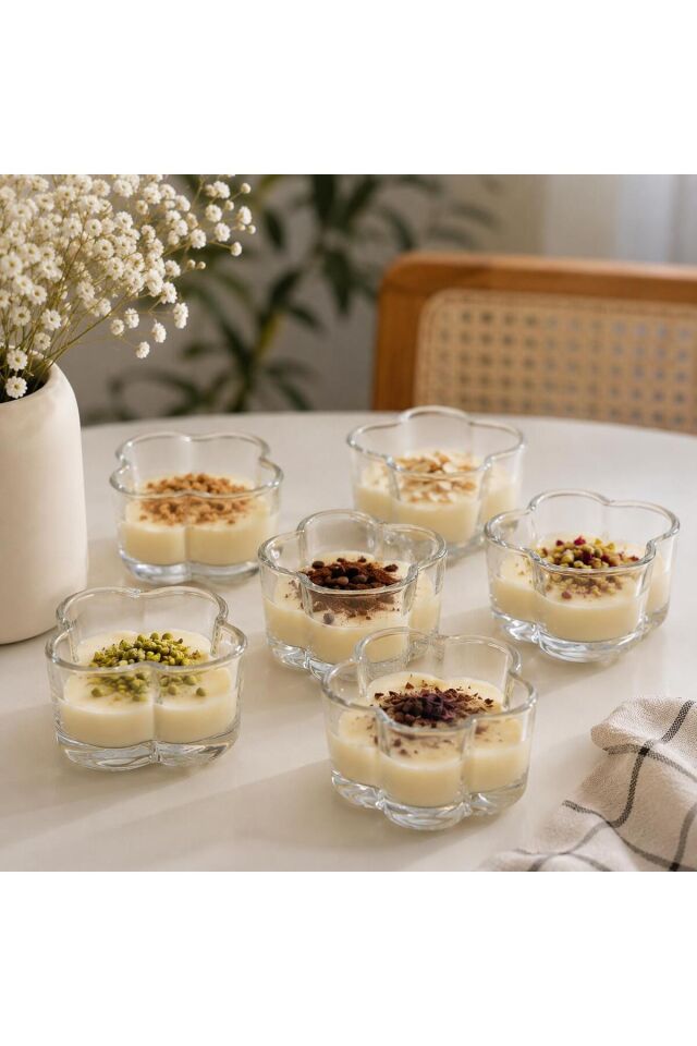 6 lı Cam Puding Tatlı Dondurma Kahvaltılık Kase Seti Çerezlik Magnolya Sunum Kasesi 120cc Şeffaf