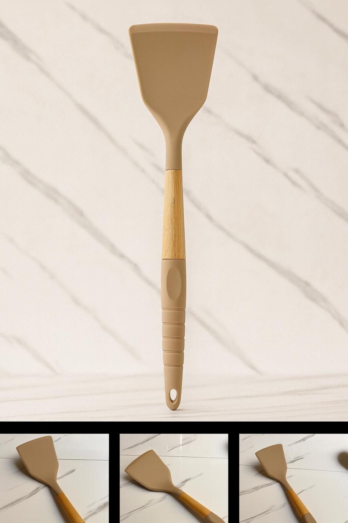 Isıya Dayanıklı Yanmaz Yapışmaz Bambu Saplı Silikon Servislik (1Adet Gönderilecektir) Spatula