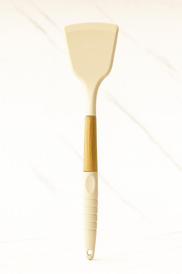 Isıya Dayanıklı Yanmaz Yapışmaz Bambu Saplı Silikon Servislik (1Adet Gönderilecektir) Spatula