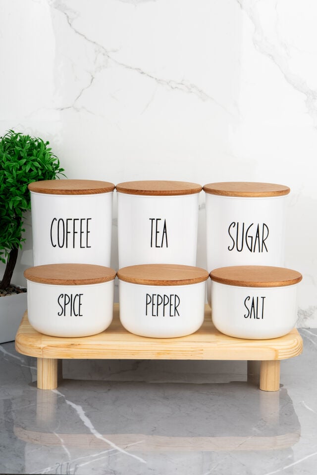 3'lü 900ml Ahşap Kapaklı Akrilik (PLASTİK) Çay/kahve/şeker 3'lü 400ml Tuz/biber/baharatlık(STANTLI)