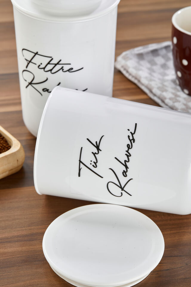 3'lü Plastik Vakum Kapaklı Şeffaf Etiketli Filtre/Türk/Granül Kahve Akrilik(PLASTİK) Kavanoz 900ml Beyaz