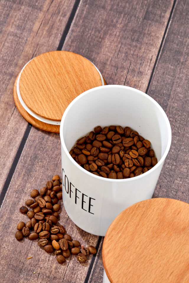 2'lü Ahşap Vakum Kapaklı Transfer Etiketli Coffe/Sugar(PLASTİK)Kavanoz 900ml