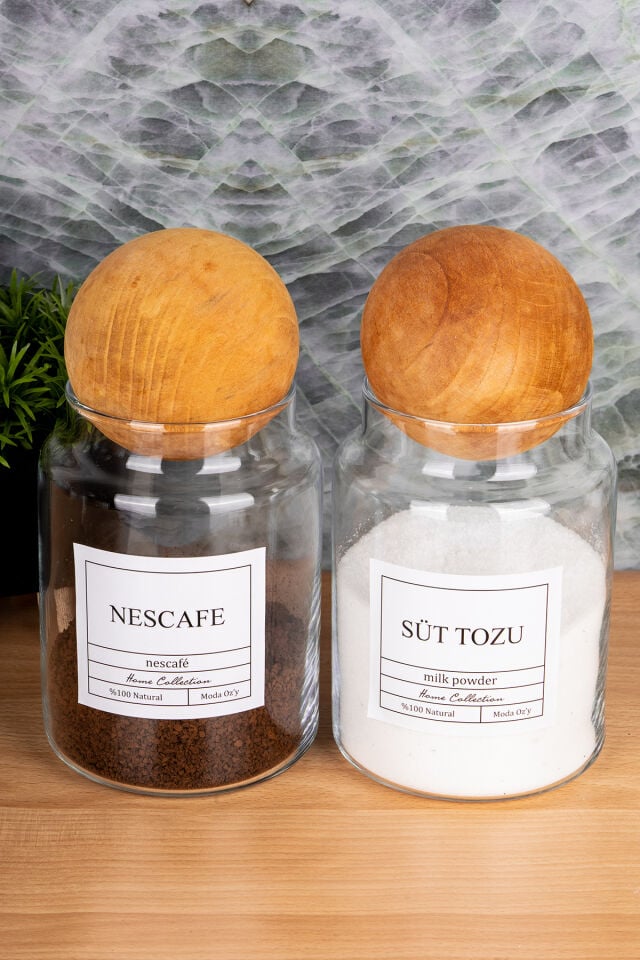 2li 800ml Top Kapaklı Nescafe&Süt Tozu Kavanozu Vakumlu Saklama Kabı (Etiket Dahildir) Şaffaf