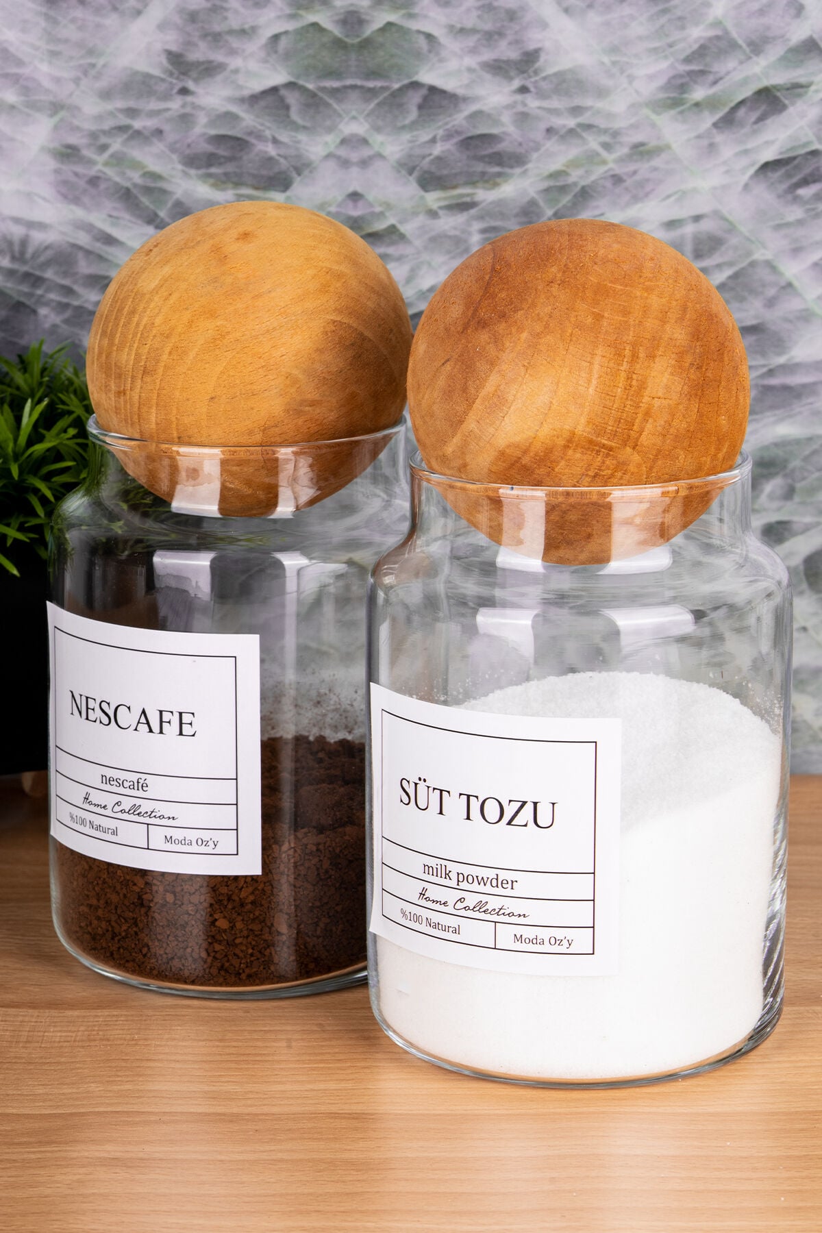 2li 800ml Top Kapaklı Nescafe&Süt Tozu Kavanozu Vakumlu Saklama Kabı (Etiket Dahildir) Şaffaf