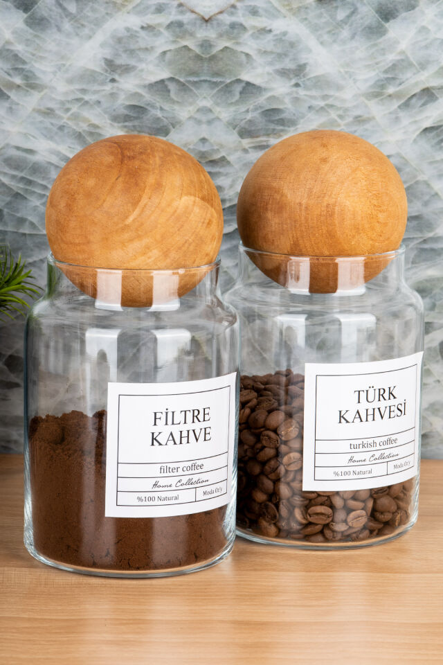2li 800ml Top Kapaklı Türk Kahvesi & Filtre Kahve Kavanozu Vakumlu Saklama Kabı (Etiket Dahildir) Şeffaf