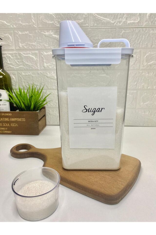 Ölçü Kapaklı Vakumlu Akrilik Saklama Kabı 2300ml Etiketli Erzak Kabı