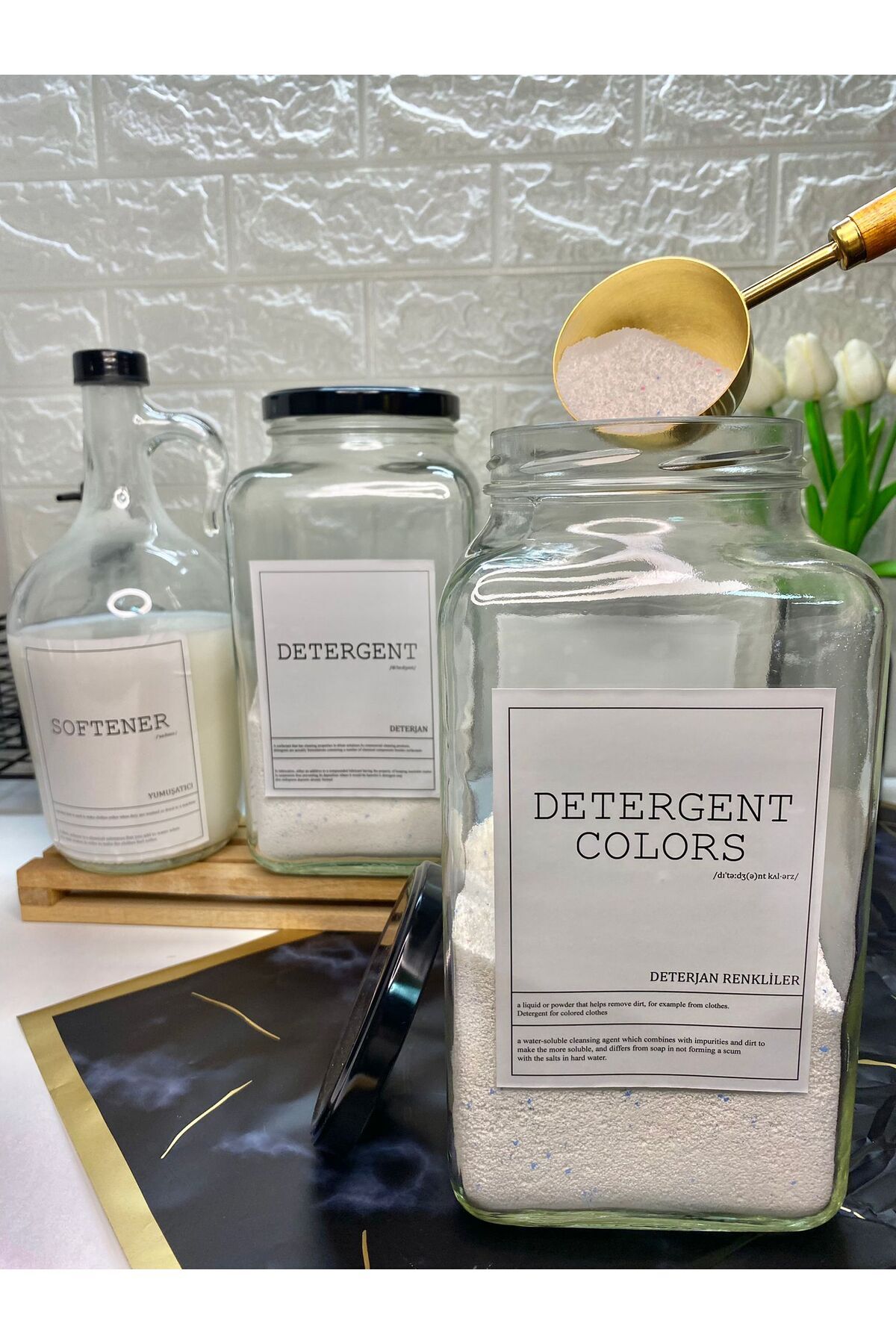 2li 3000ml Deterjan Kavanozu 1Adet 1500ml Yumuşatıcı Şişesi Siyah