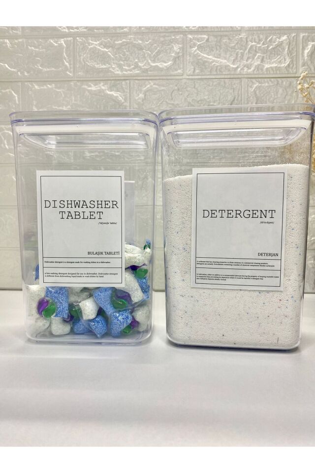 2li 2900ml Akrilik Vakum Kapaklı Deterjan/Bulaşık Tableti Saklama Kabı Banyo Düzenleyici Şeffaf