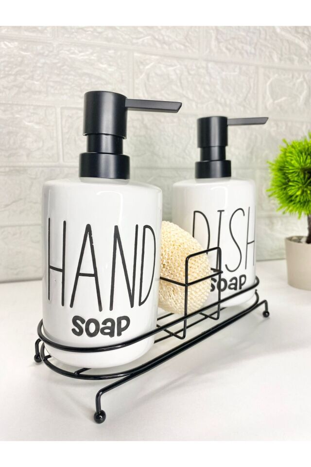 2'li 500 Ml Fenomen Metal Stantlı Süngerli Pinterest Sıvı Sabunluk Mutfak Banyo Beyaz