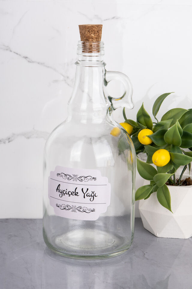 2'li Mantar Tıpalı 1000 ml Cam Yağdanlık Ayçiçek Yağı/zeytin Yağı Şişesi Şeffaf