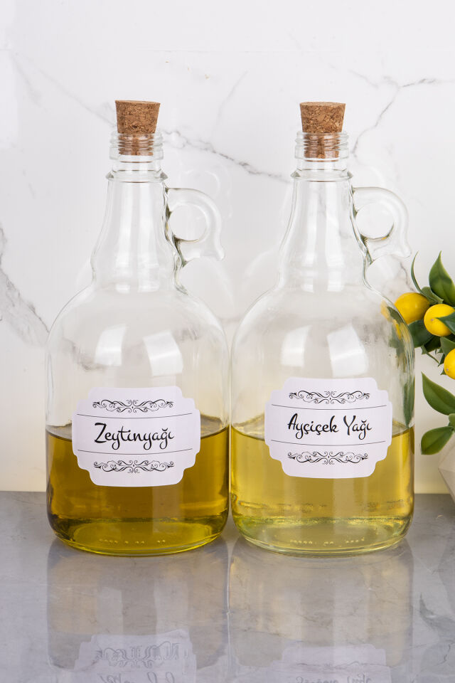 2'li Mantar Tıpalı 1000 ml Cam Yağdanlık Ayçiçek Yağı/zeytin Yağı Şişesi Şeffaf