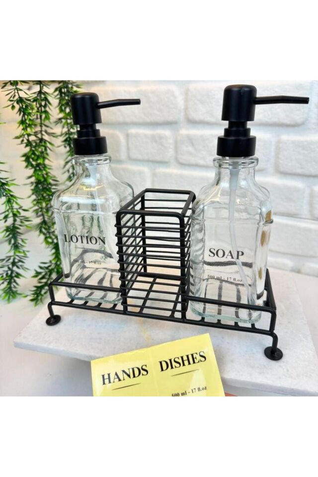2li Stantlı Siyah Sabunluk Seti (HANDS, DİSHES)etiketli. Siyah