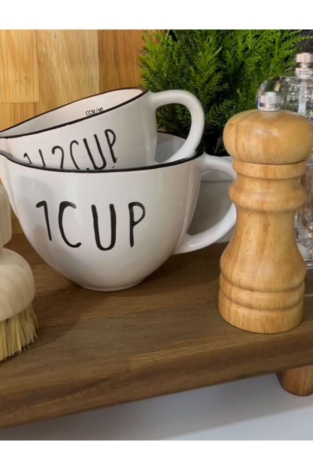 2'li Seramik Ölçü Bardağı Seti Kupa Bardak 250 Ml/500ml