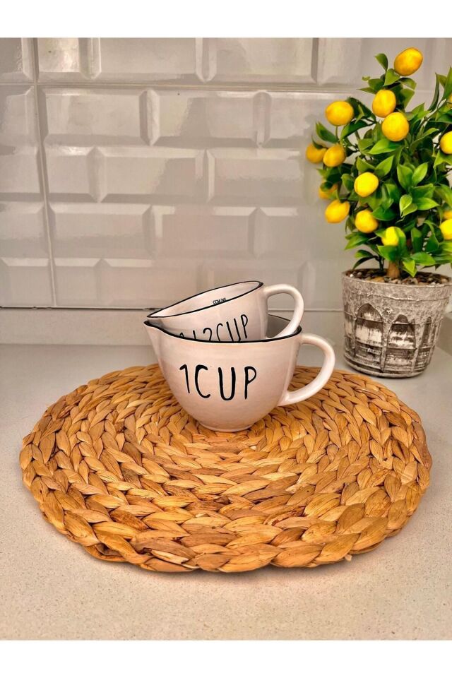2'li Seramik Ölçü Bardağı Seti Kupa Bardak 250 Ml/500ml