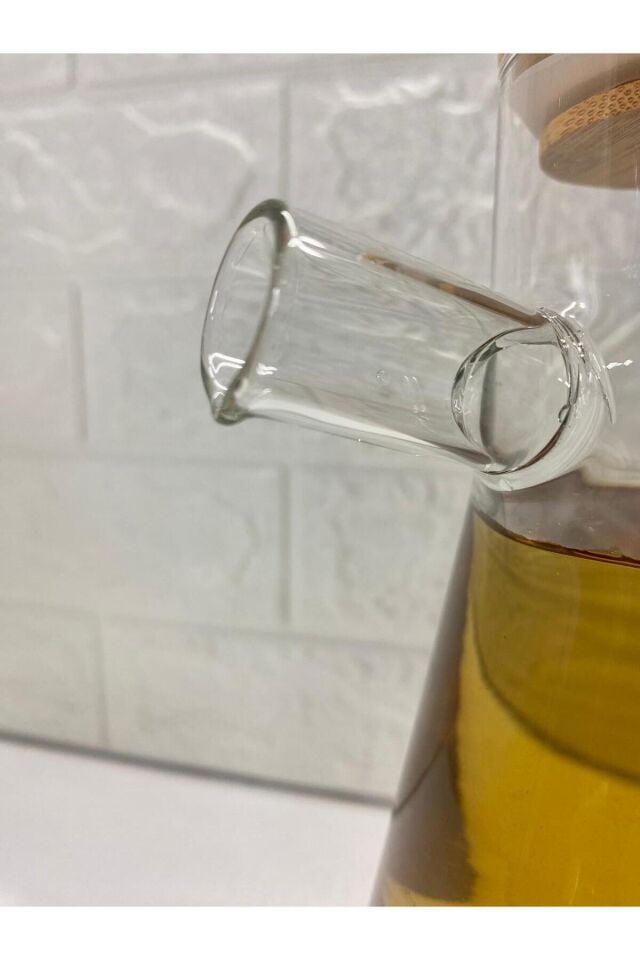 2'li Bambu Kapaklı Ve Ahşap Altlıklı Borosilikat Cam Yağlık Sirkelik 900 ml (KIRIK ÜRÜN GARANTİLİ)