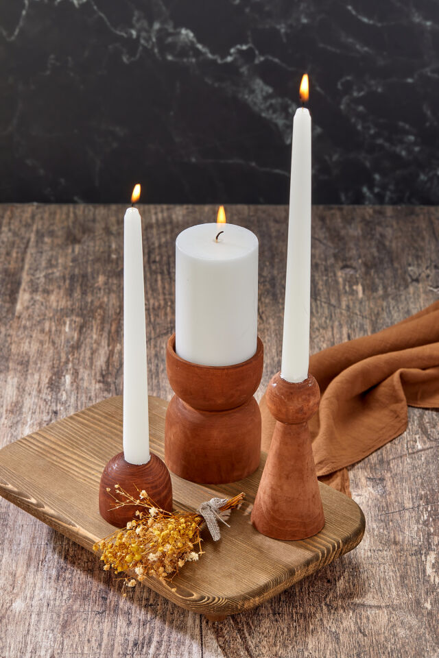 3lü Ahşap El Yapımı Mumluk Doğal Dekoratif Mumluk