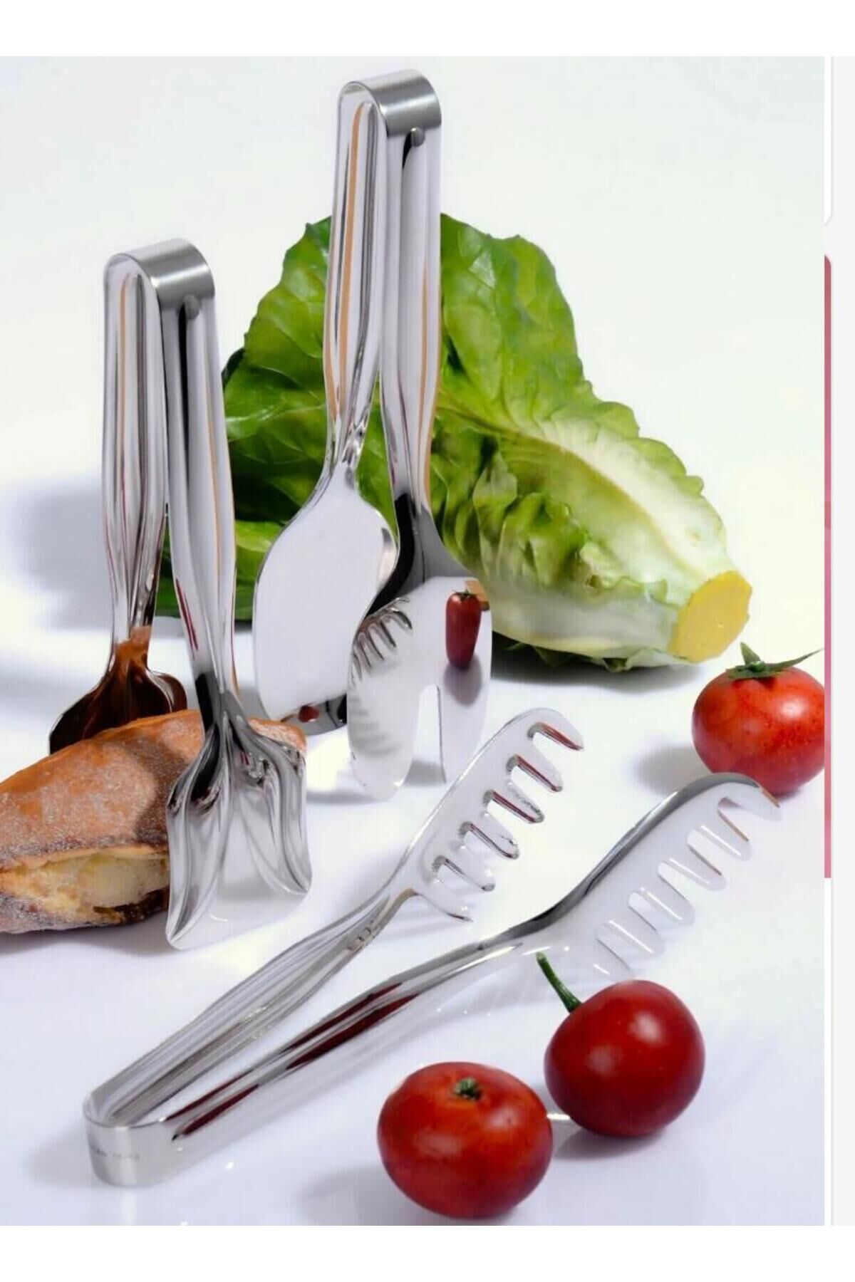 Paslanmaz Çelik 3'lü Maşa Seti Pasta Salata Makarna Servis Takımı