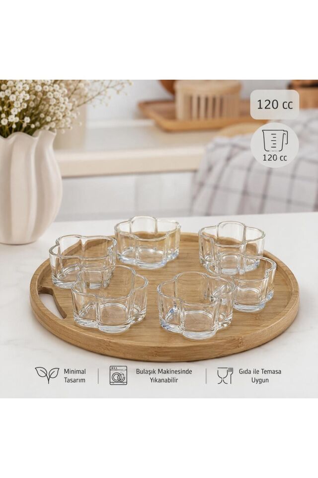6 lı Cam Puding Tatlı Dondurma Kahvaltılık Kase Seti Çerezlik Magnolya Sunum Kasesi 120cc Şeffaf