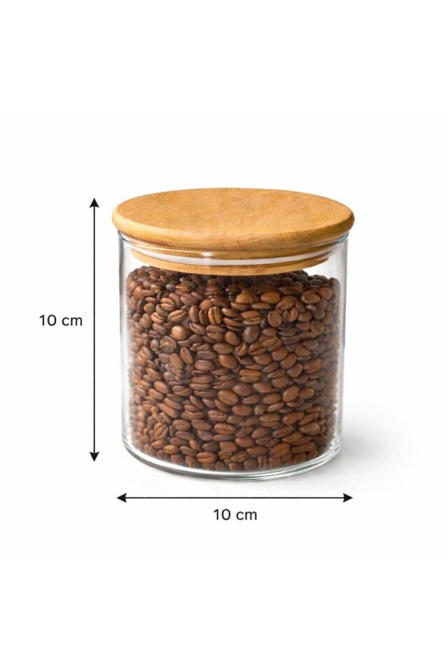 650 ml Ahşap Kapaklı Vakumlu Kahve Kavanozu Borosilikat Cam Kahve Çay Şeker Saklama Kabı Şeffaf
