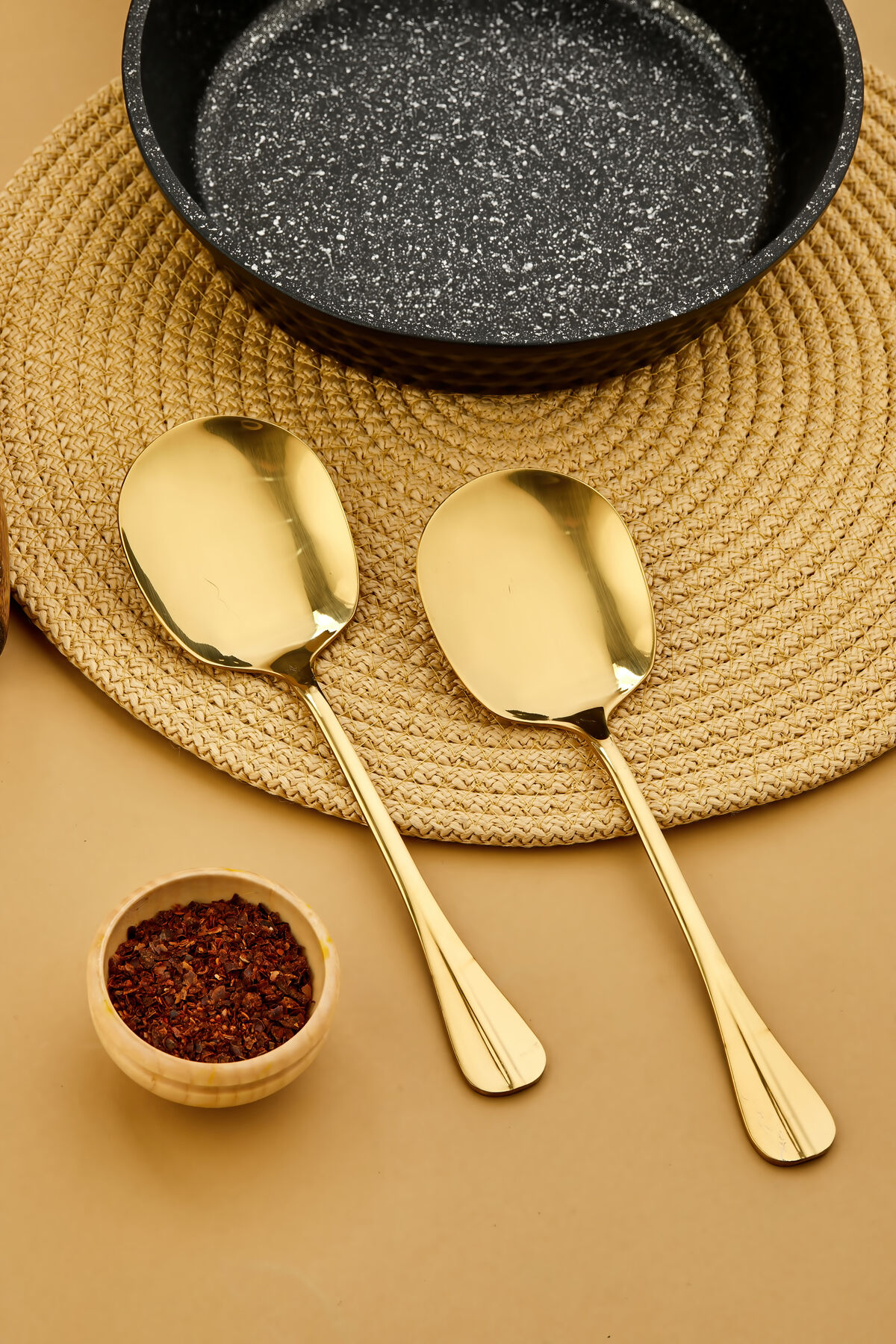 Gold-Gümüş Paslanmaz Çelik Servis Kaşık 2 Adet 21 Cm Altın