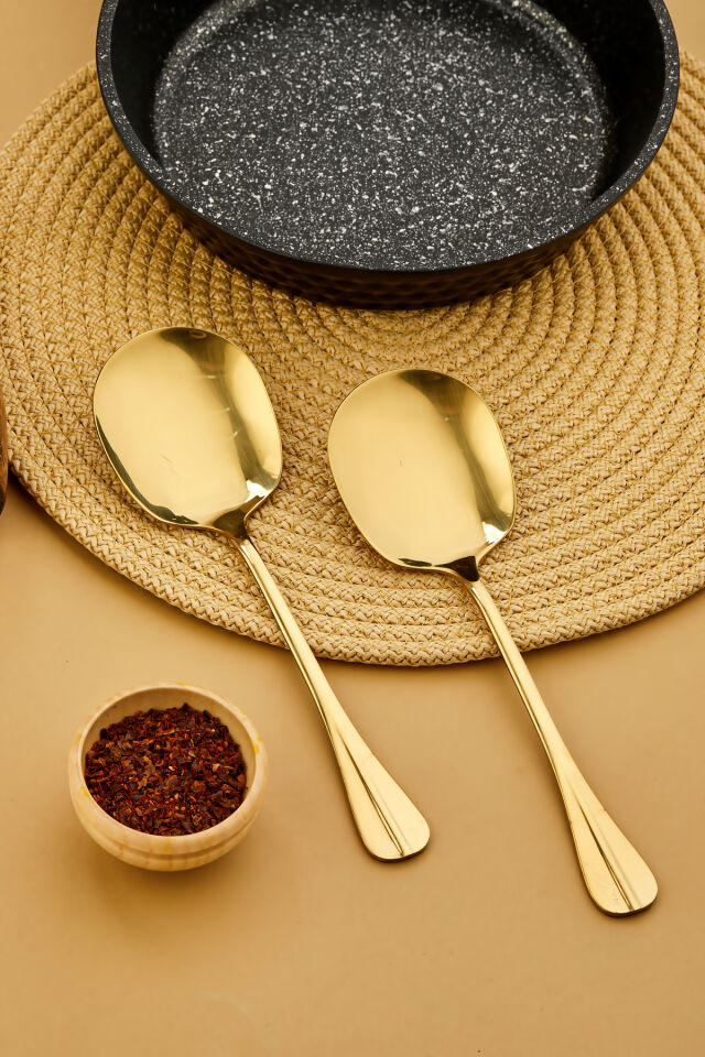 Gold-Gümüş Paslanmaz Çelik Servis Kaşık 2 Adet 21 Cm Altın