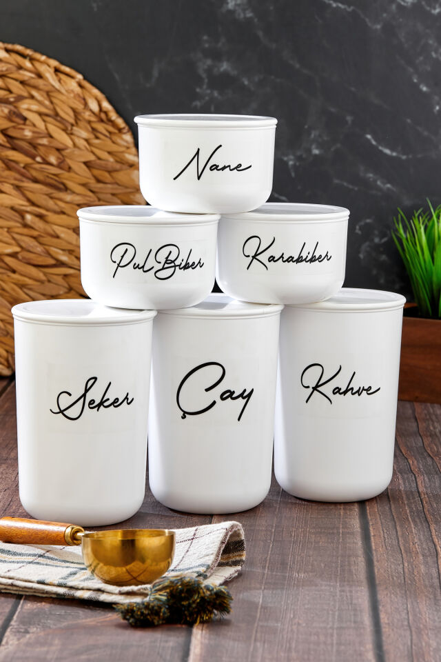 6'lı Vakum Kapaklı Akrilik (PLASTİK) Kavanoz Seti 900ml/400ml Şeffaf Etiketli Saklama Kabı Beyaz
