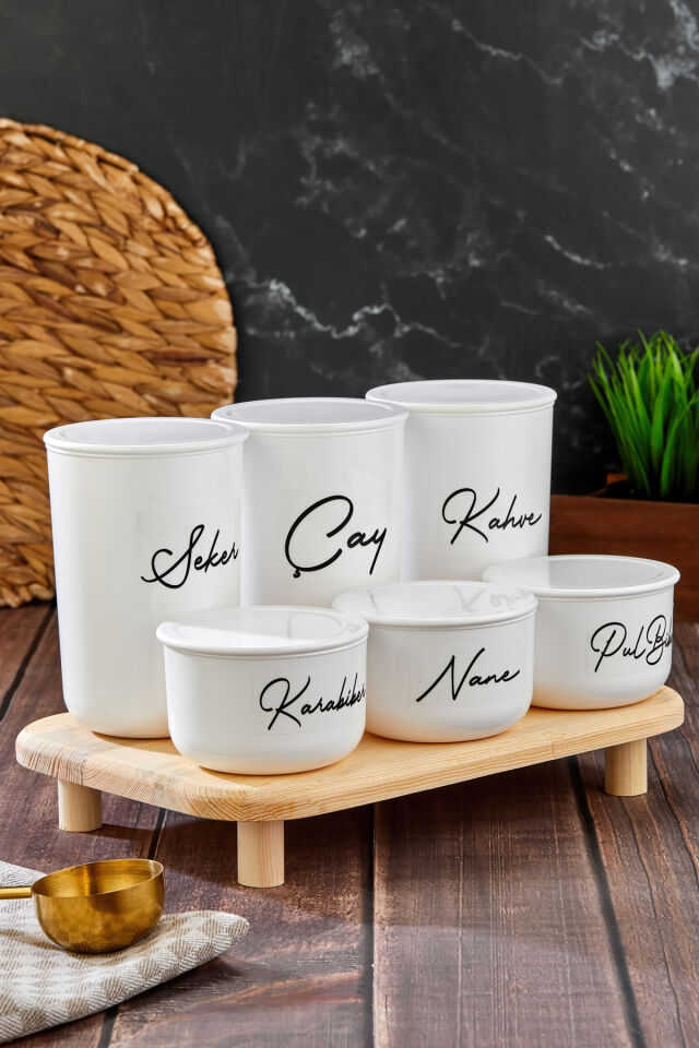 3'lü 900ml Vakum Kapaklı Akrilik (PLASTİK) Çay/Kahve/Şeker 3'lü 400ml Tuz/Biber/Baharatlık(STANTLI) Beyaz