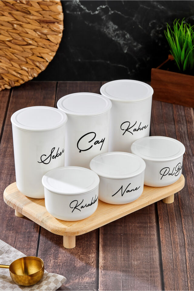 3'lü 900ml Vakum Kapaklı Akrilik (PLASTİK) Çay/Kahve/Şeker 3'lü 400ml Tuz/Biber/Baharatlık(STANTLI) Beyaz