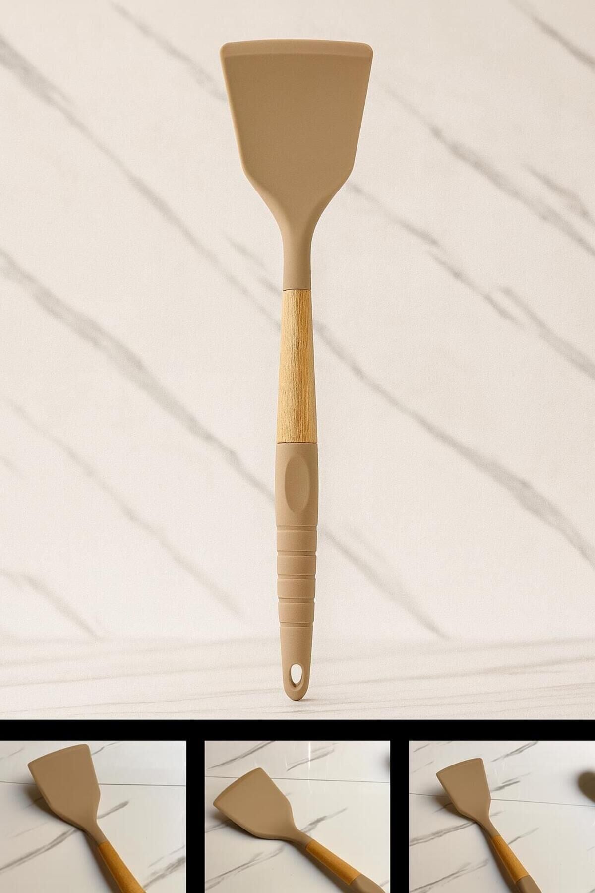 Isıya Dayanıklı Yanmaz Yapışmaz Bambu Saplı Silikon Servislik (1Adet Gönderilecektir) Spatula