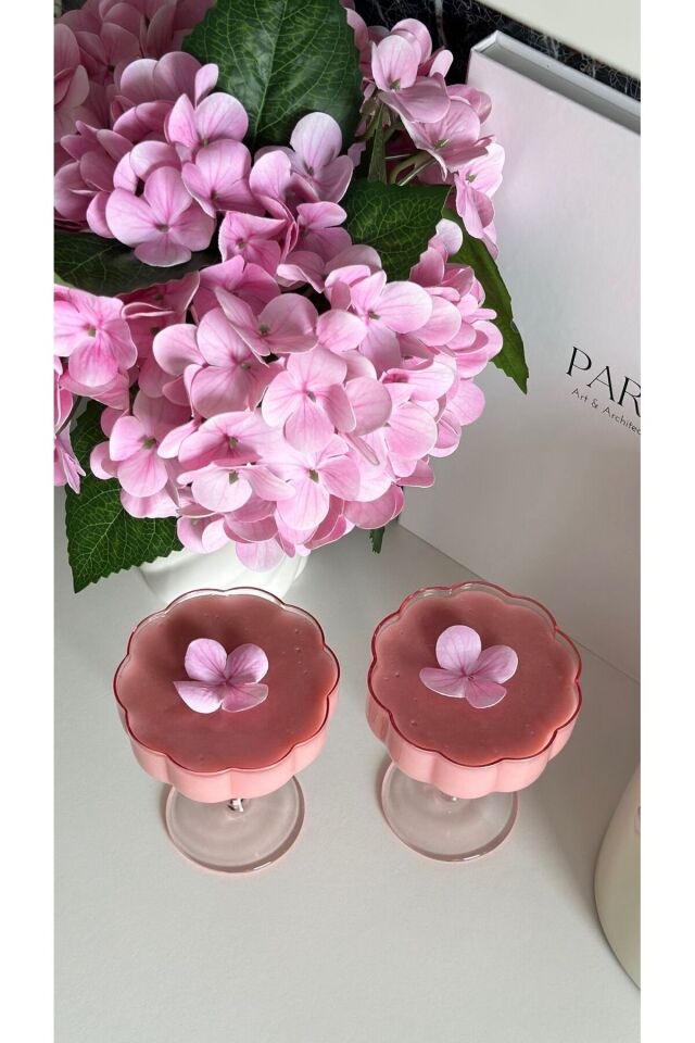 2 Adet Çiçek Şekilli Kahve Sunum ve Kokteyl Bardağı 2'li Magnolia Bardağı ve Tatlı Kasesi Pembe