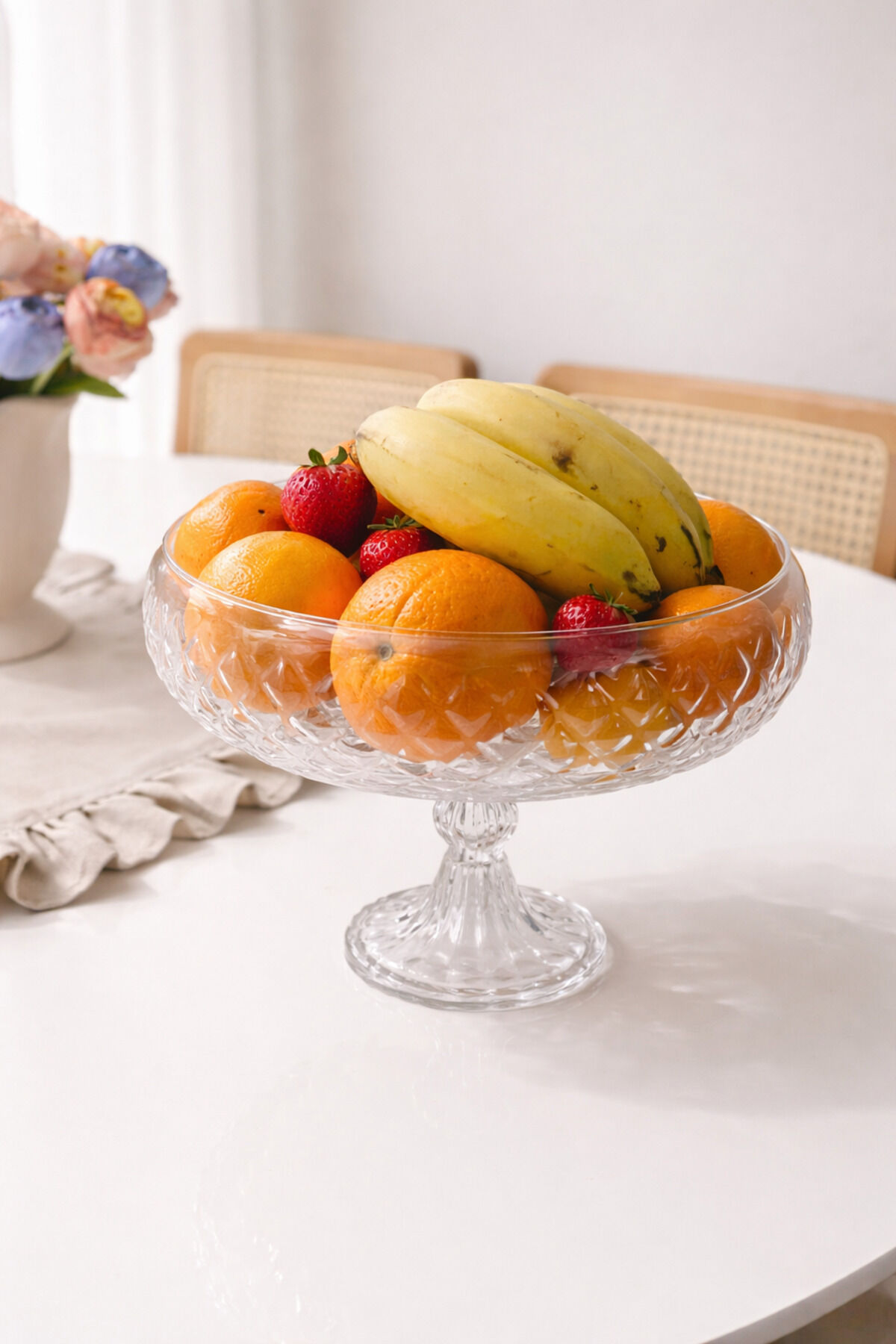 El Yapımı Ayaklı Büyük Boy Cam Salata Meyve Çerez Makarna Sunum Kasesi Şeffaf 23 cm Şeffaf