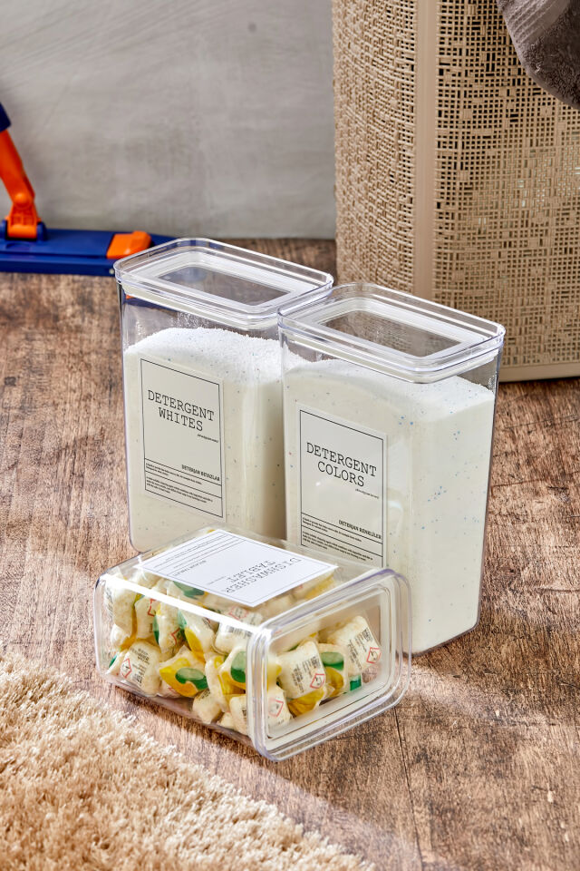 3'lü Deterjan Seti Etiketli 2200ml Tablet Deterjan 2900ml Renkliler Beyazlar Deterjan Saklama Kabı Şeffaf