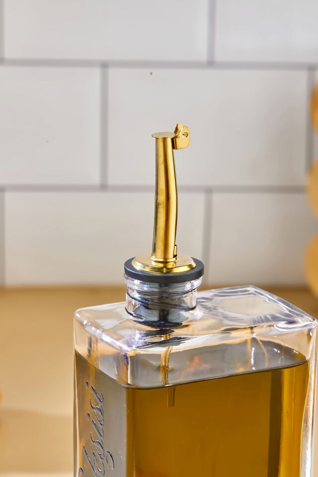 1 Adet Cam Yağdanlık Metal Gold Kapaklı Transfer Etiketli Ayçiçek/Zeytinyağı/Sirke/Narekşisi 500ml Nar Ekşisi