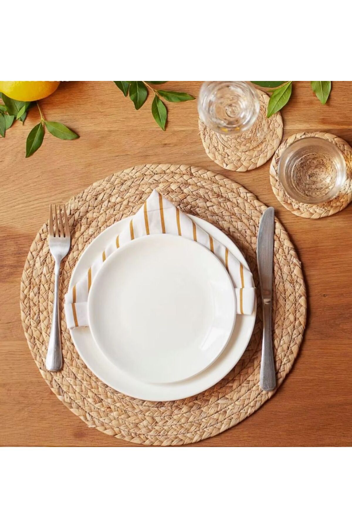 Supla Hasır Jüt Supla 6'lı Set Amerikan Servis Hasır 32 cm Çap Supla Kahverengi