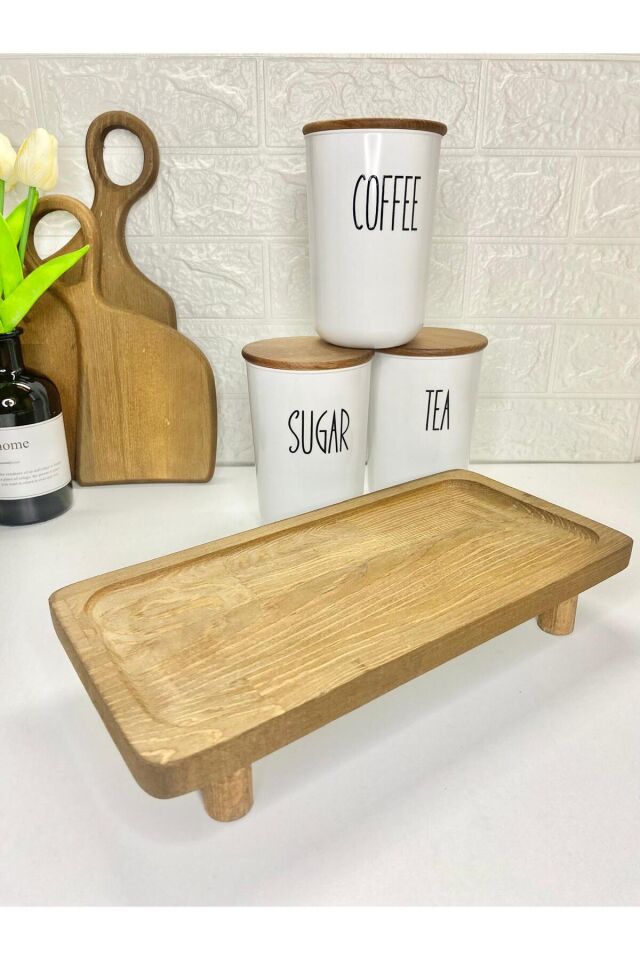3'lü 900ml Ahşap Kapaklı Akrilik (PLASTİK) Saklama Kabı Stantlı Kavanoz Seti (TRANSFER ETİKETLİ) Kahverengi̇ Stant