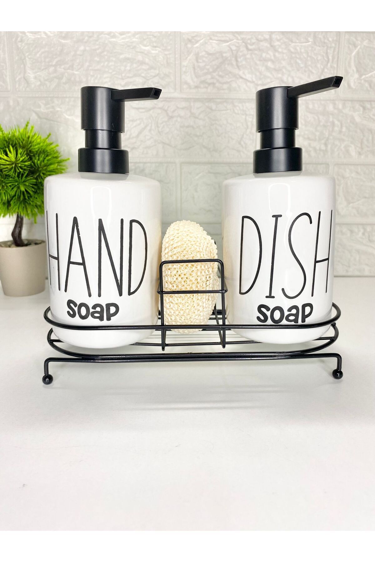 2'li 500 Ml Fenomen Metal Stantlı Süngerli Pinterest Sıvı Sabunluk Mutfak Banyo Beyaz