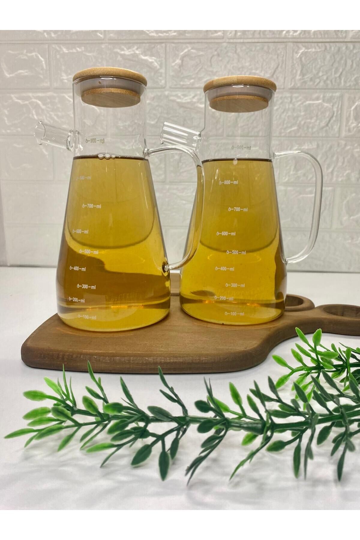 2'li Borosilikat  Cam Yağlık/sirkelik 900ml Yağdanlık Şeffaf