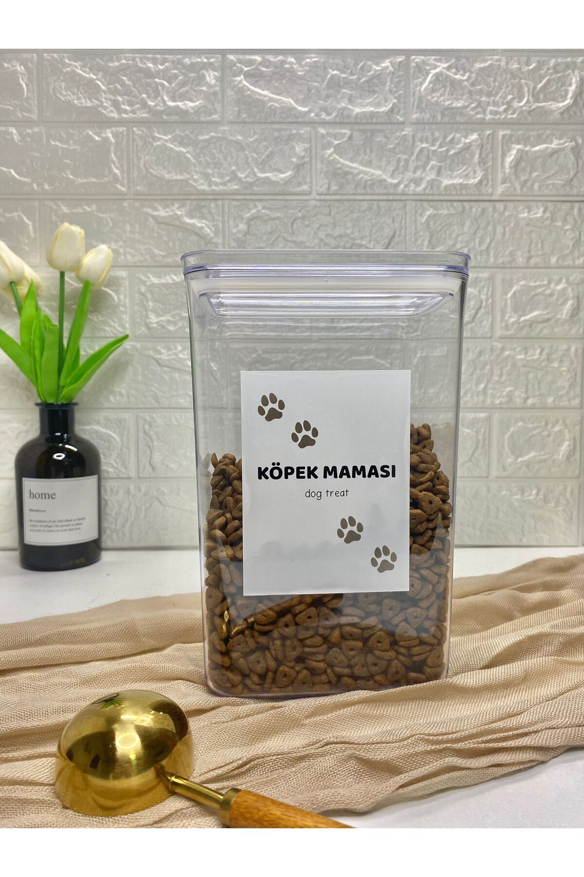 1Adet 2900ml Akrilik Vakum Köpek Maması Saklama Kabı Düzenleyici Şeffaf