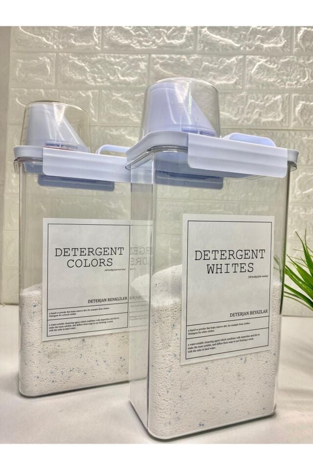 2li Ölçü Kapaklı 2300ml Beyazlar/Renkliler Deterjan Kabı Vakumlu Akrilik Banyo Düzenleyici Set Beyaz