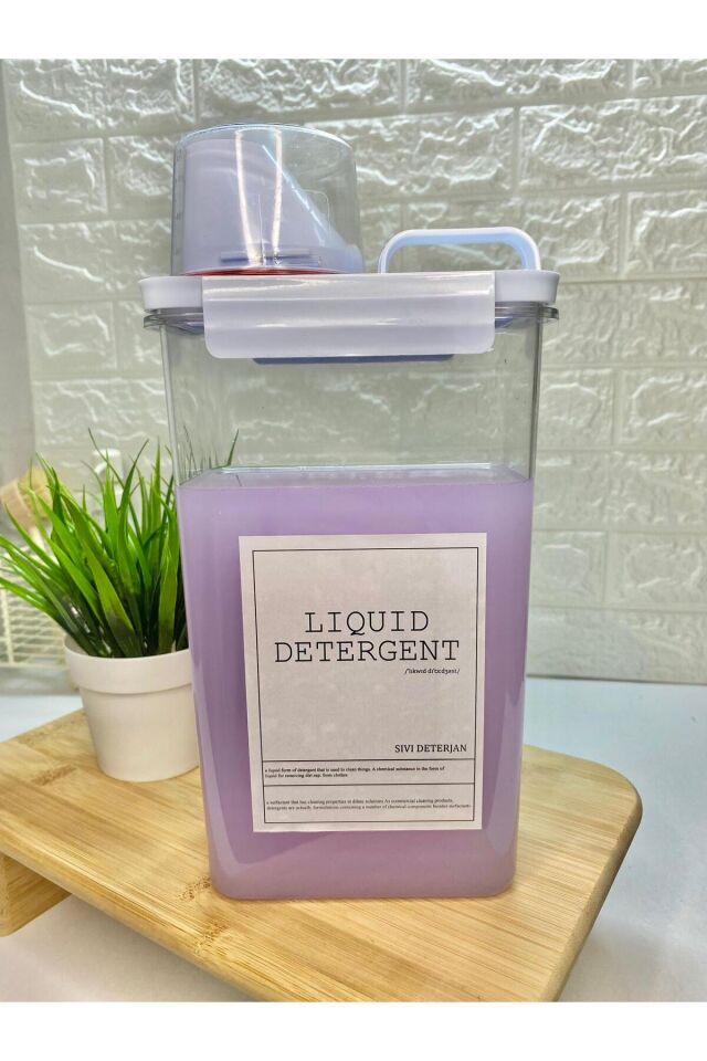 Ölçü Kapaklı 2300ml Sıvı Deterjan Kabı Vakumlu Akrilik Banyo Düzenleyici Set Beyaz