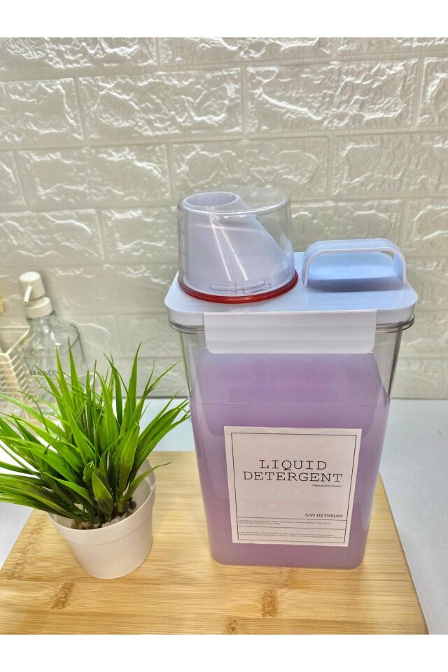 Ölçü Kapaklı 2300ml Sıvı Deterjan Kabı Vakumlu Akrilik Banyo Düzenleyici Set Beyaz
