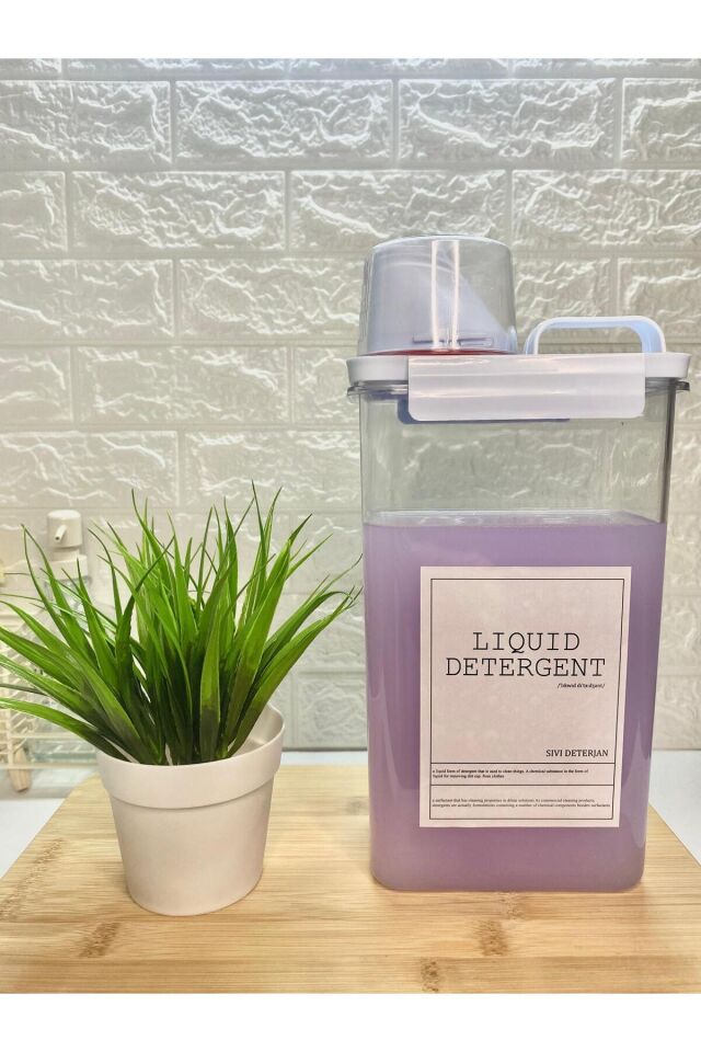 Ölçü Kapaklı 2300ml Sıvı Deterjan Kabı Vakumlu Akrilik Banyo Düzenleyici Set Beyaz
